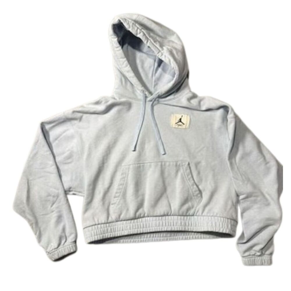 Air Jordan Women's Cropped Hoodie Sweatshirt Light Blue Loose Fit Size Small